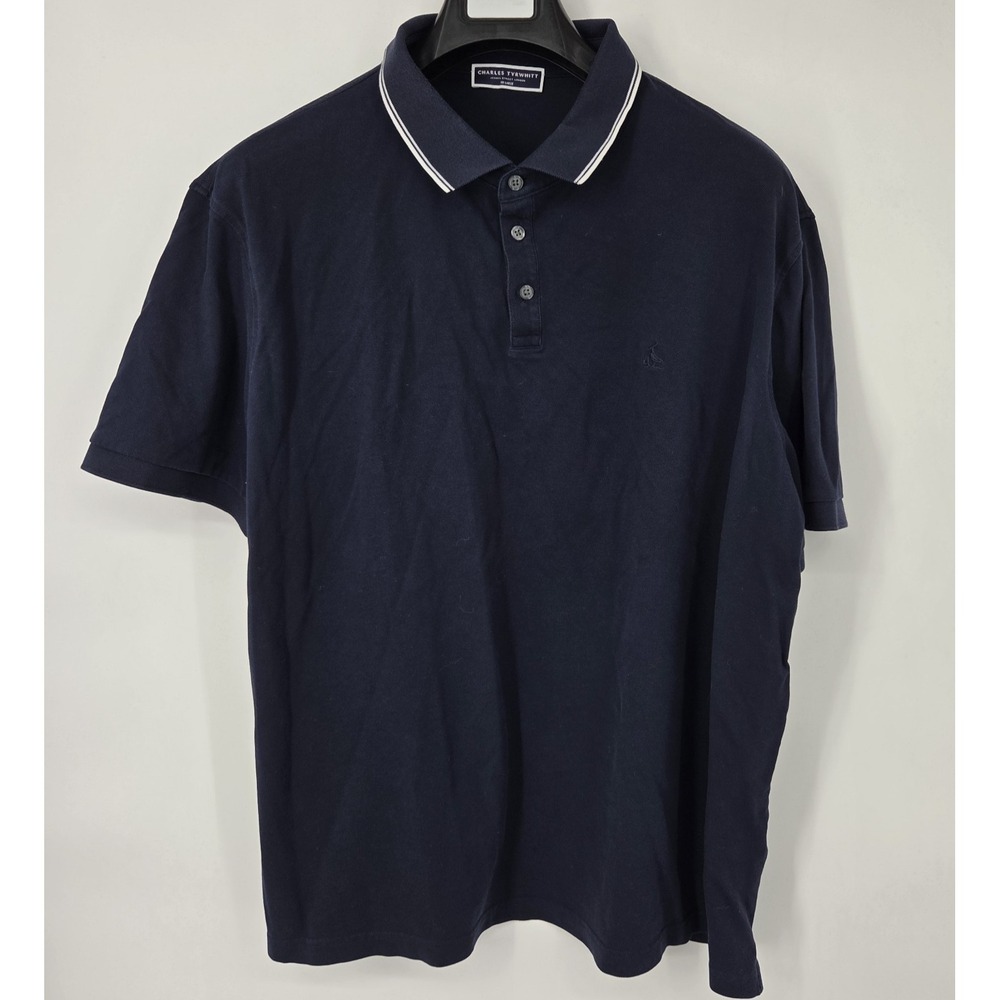 Charles Tyrwhitt Polo Shirt Mens 2XL Navy Blue Short Sleeve Casual Golf Stretch
